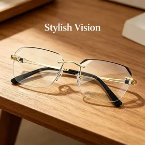 Frameless Blue Light Glasses – Clear Lens Reading Glasses for Men & Women. Diamond Metal Temples, Great for Computer, Gaming & Daily Look.