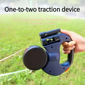 Say goodbye to tangled dogs! One-button retractable dual dog leash, with added safety features and a light, Flexi Leash