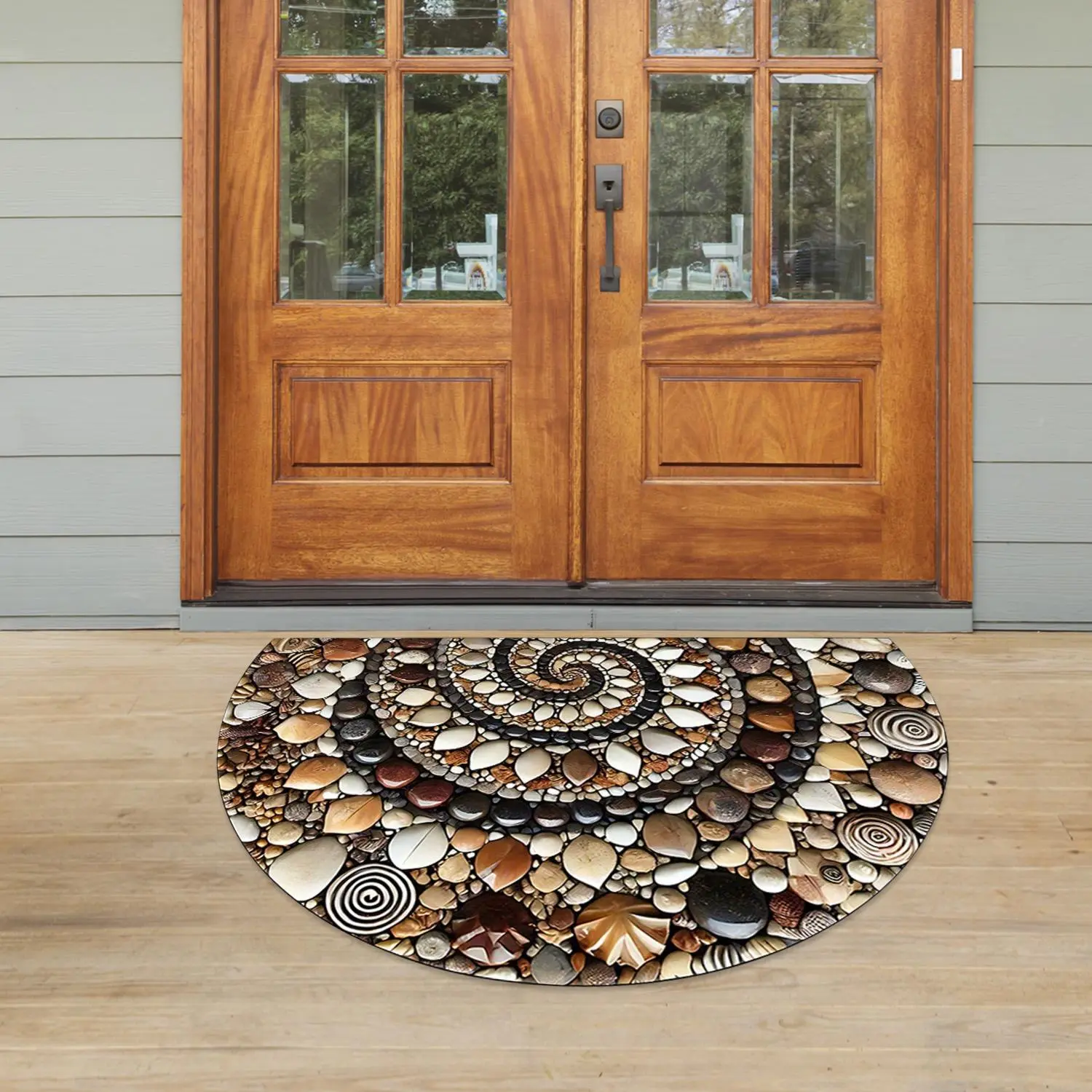 Colored Pebble Doormat Non Slip Indoor Outdoor Door Mat Easy Clean Semi Circle Stone Pattern Entryway Rug for Front Door Kitchen Bathroom Patio Balcony Decorative Welcome Mat