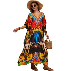 Women Ethnic Print Kaftan Dress Plus Size Swimsuit Cover Up,Mrs. Roper Kaftan, Swimsuit, bubu, mumu, Casual Womenswear Boho Caftan Baggy