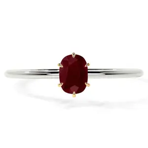 Petite Two Tone Rectangle Cushion Ruby Solitaire Ring (1.10cts.)- RRB081-7X5-AA