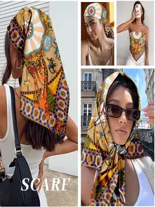 Whimsical Carousel Animal Print Square Scarf, Satin Silky Head Bandana for Hair Wrapping, Beach Cover-Up & Neck Wear, Vibrant Circus-Themed Fashion Accessory for Spring Festival, Vacation & Daily Outfits, All Seasons