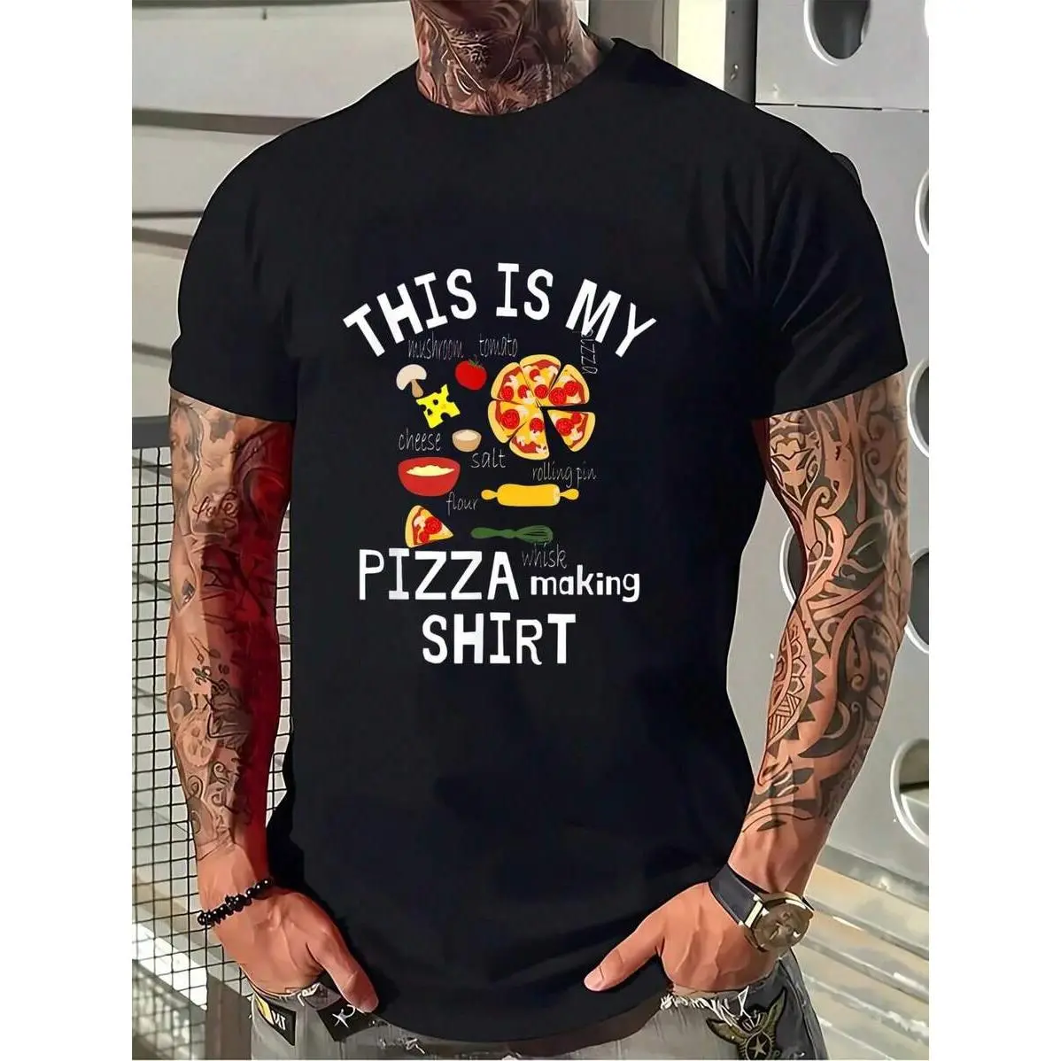 100% Cotton This Is My Pizza Making Shirt Pizza Recipe & Ingredients T-Shirt Women's Men's Graphic Tee Black Crew Neck T-Shirt Short Sleeve Summer Tee Tops