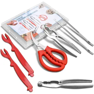 2025 Upgraded 8count Seafood Tools Set, Includes 2 Crab Leg Crackers, 2 Stainless Steel Forks, 2 Lobster Shellers, 1 Crab Scissors and 1 Storage Box, Nut Crackers for Crab Legs