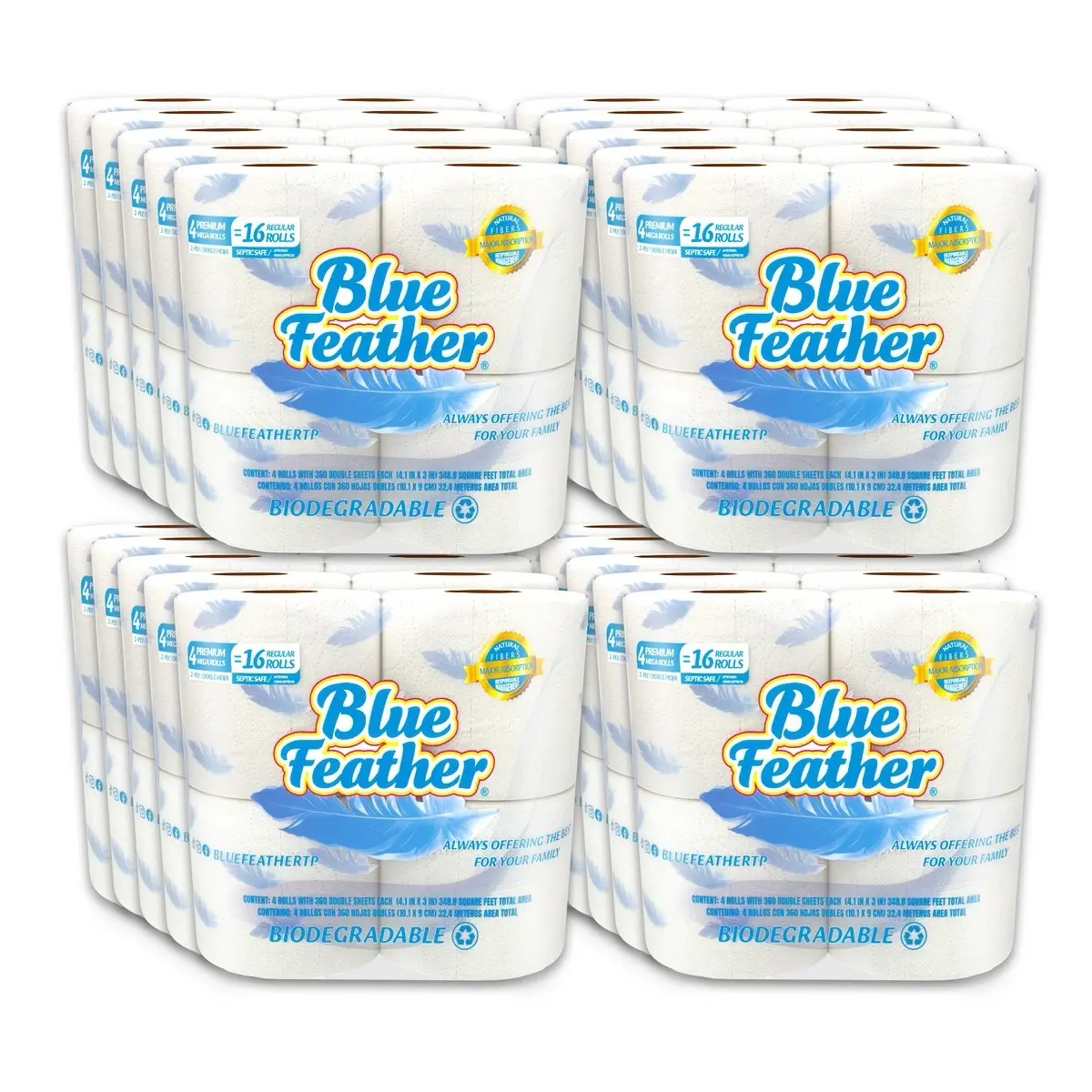 Blue Feather Toilet Paper 80 rolls, 2-PLY, 360 sheets per roll Blue Feather Toilet Paper 80 rolls, 2-PLY, 360 sheets per roll