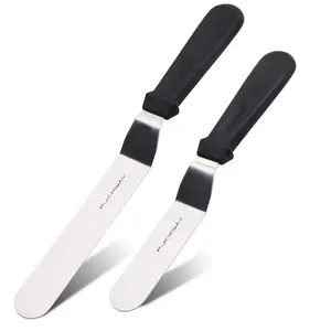 Angled Icing Spatula, Stainless Steel Offset Spatula, Cake Spatula Set of 2 Black 6, 8 inch Blade