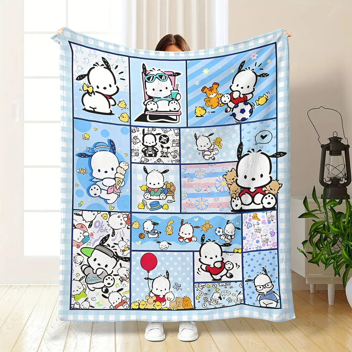 Cartoon Pochacco-Pattern Blanket - Soft, Durable Cartoon Pattern Blanket for Sofas, Living Rooms, Travel Camping