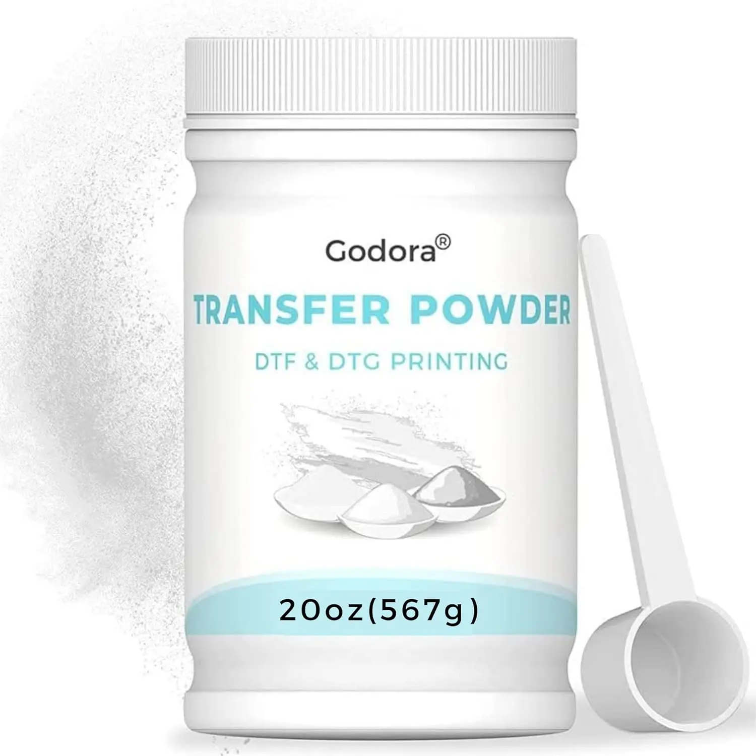Godora DTF Powder White Digital Transfer Hot Melt Adhesive, DTF PreTreat Transfer Powder for Black or Dark Colored Garments, DTF Hot Melt Adhesive Powder for All DTF and DTG Printers, 567g - 20oz