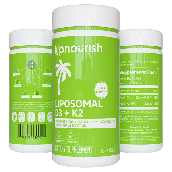 Liposomal Vitamin D3 5000 IU K2 MK7 100 mcg, Vit D and K Supplement 365 softgels