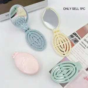 Foldable Mirror Comb Set, 1 Count Portable Hair Comb with Mirror, Heatless Styling Tool for Women & Girls, Hair Care & Styling Tool, Hair Styling Combs
