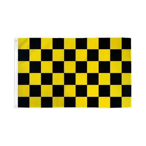 Yellow & Black Checkered Flag Banner - 2x3ft Polyester, Dye-Subbed Print, Festive Party Backdrop for Home Supplies