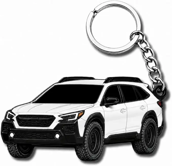 Subaru Outback Keychain – White AWD SUV Key Ring, Outdoor Car Accessory, Gift for Subaru Owners & Adventure Lovers