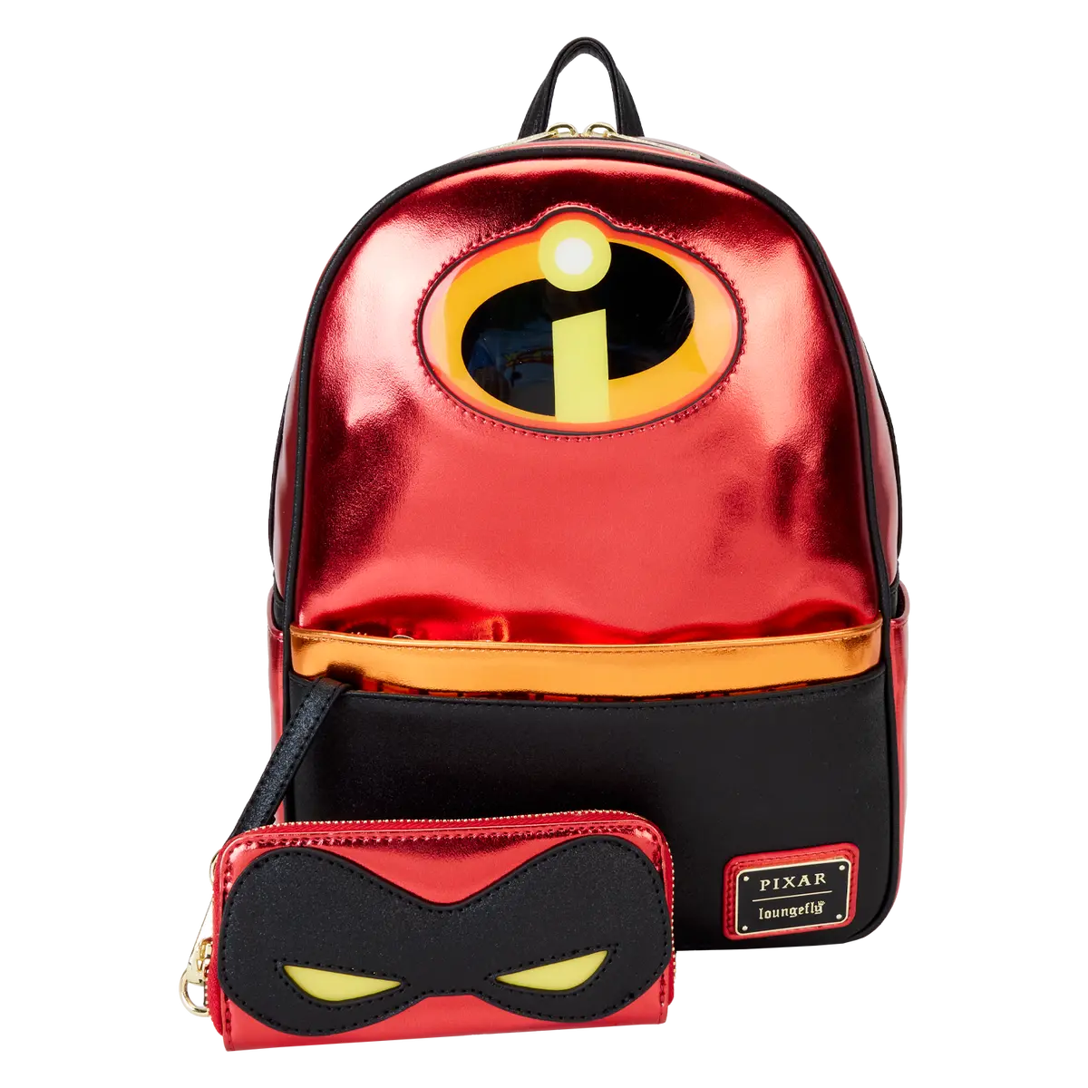 The Incredibles 20th Anniversary Metallic Details Cosplay Mini Backpack with Coordinating Lighting LED Light & Coin Bag, Hero