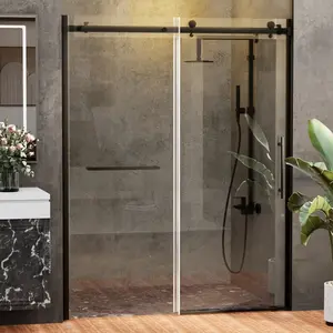 60"W x 76"H Shower Door - Frameless Single Sliding Style, Sturdy Clear Tempered Glass, Space-Efficient for Home Bathrooms