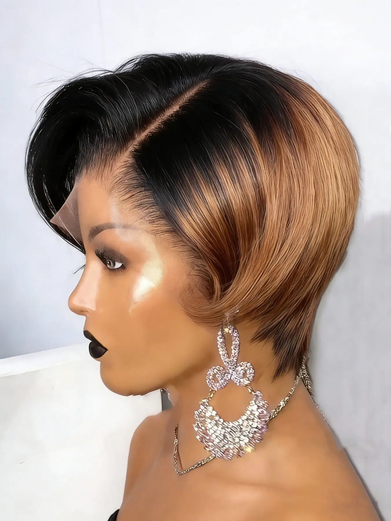 pixie wig 13x4 lace Lace Frontal Wig ginger brown  black color pixie cut human hair wig for women short straight human hair wig daily party use wig Glueless Bob Wig