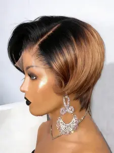 pixie wig 13x4 lace Lace Frontal Wig ginger brown  black color pixie cut human hair wig for women short straight human hair wig daily party use wig Glueless Bob Wig