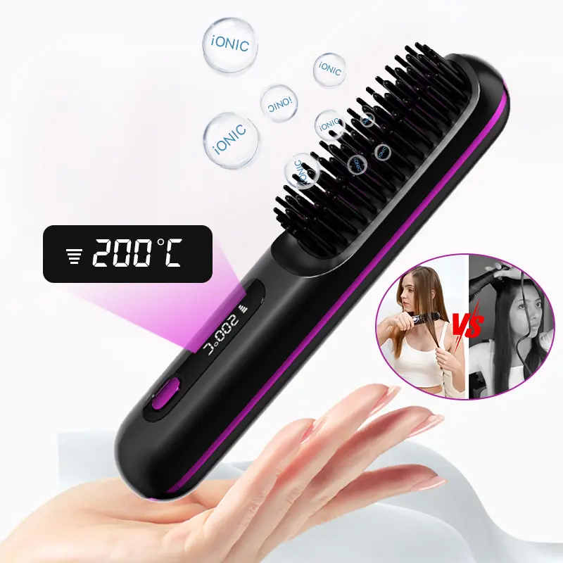 TAKYSTONE Portable Hair Straightener,Cordless Hair Straightener Brush ,Wireless Straightner,Buy 2 Get Free Ship,LED Display,USB Rechargeable，Quick Heating,Anti-Scald,For Travel Car Office ,For daily touch-ups,For Different Hair Types
