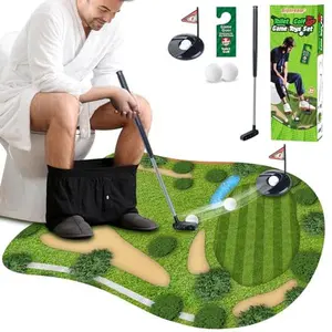 Toilet Golf Game Set - Mini Bathroom Golf Kit with Practice Mat, Golf Club & 2 Balls | Fun Gag Gift for Kids, Husband, Boyfriend, Wife, Daughter, Son | Unique White Elephant Gift Idea