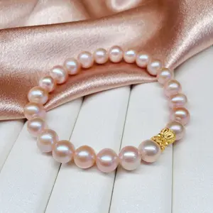 Freshwater Pearl Colorful Beads Bracelet 8mm near round Strong Light
