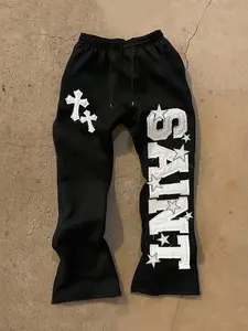 SAINT Graphic Geometric Flared Sweatpants - Y2K Streetwear Cross Patch Baggy Pants