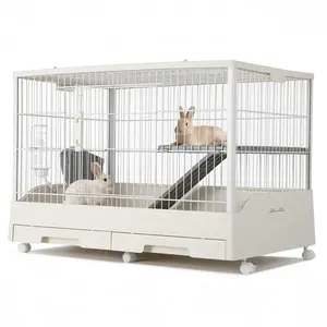 [FLASH SALE] Garvee Small Animal Cage, Durable Large Rabbit Hutch, 33“ Small Animal Cage with 2 Removable Tray, Ramp, 6 Casters, Water & Hay Feeder, Indoor & Out Door Use for Rabbit, Hamster