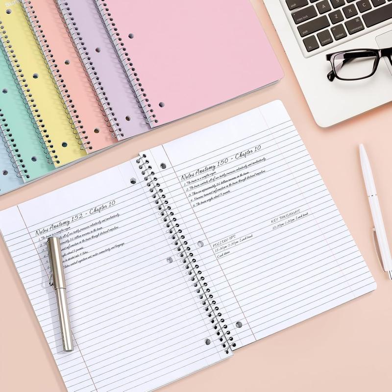 Spiral Notebooks, 3, 1Subject, College Ruled Paper, x 101/2", 70 Sheets per Notebook, Assorted Pastel Colors Spiral Notebooks for School