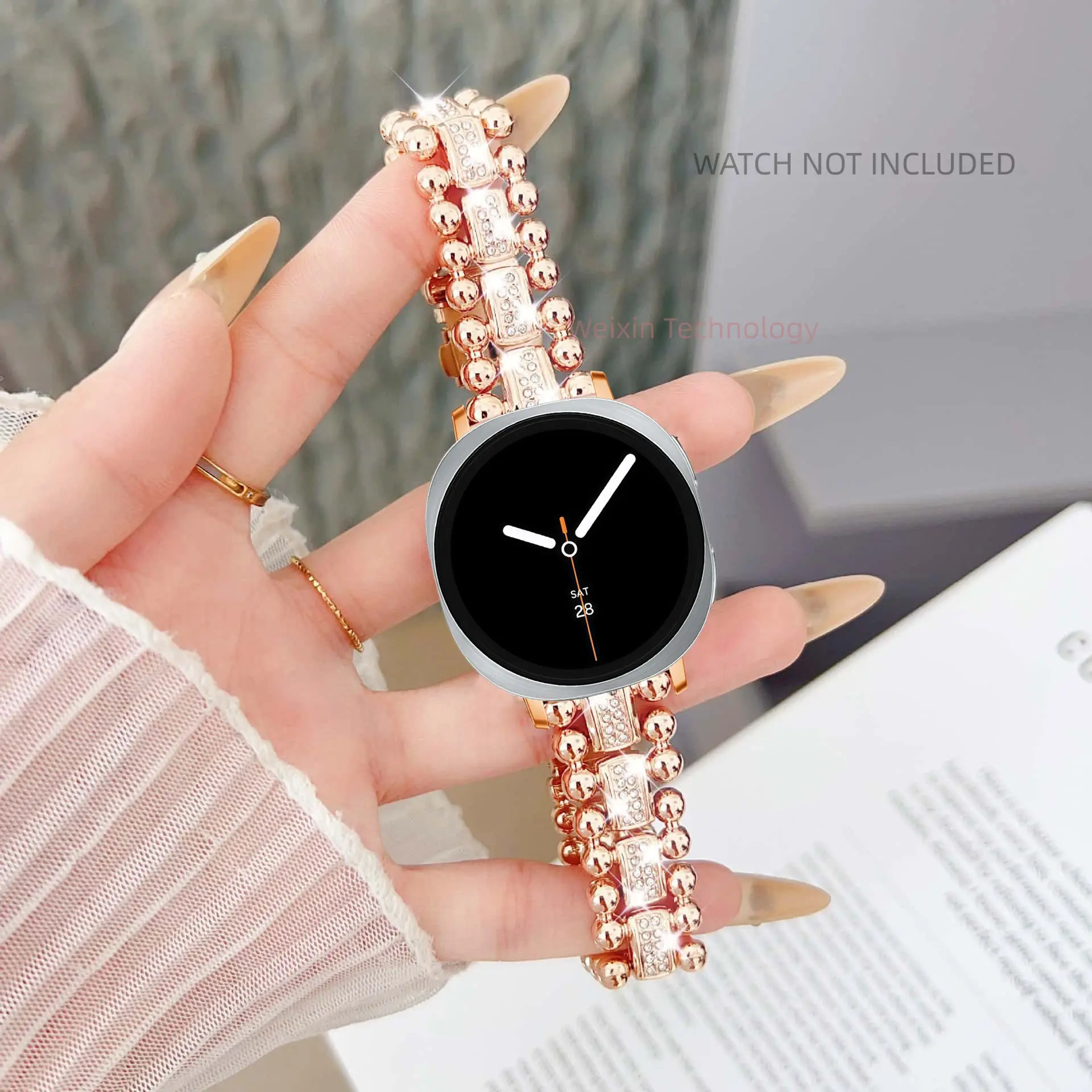 Fashion metal strap compatible with Samsung Galaxy Watch 8 40mm/44mm, Galaxy Watch 8 Classic 46mm, sparkling diamond metal strap, bead metal replacement strap, fancy stainless steel strap for women Smart Watch Strap, Smartwatch Accessories