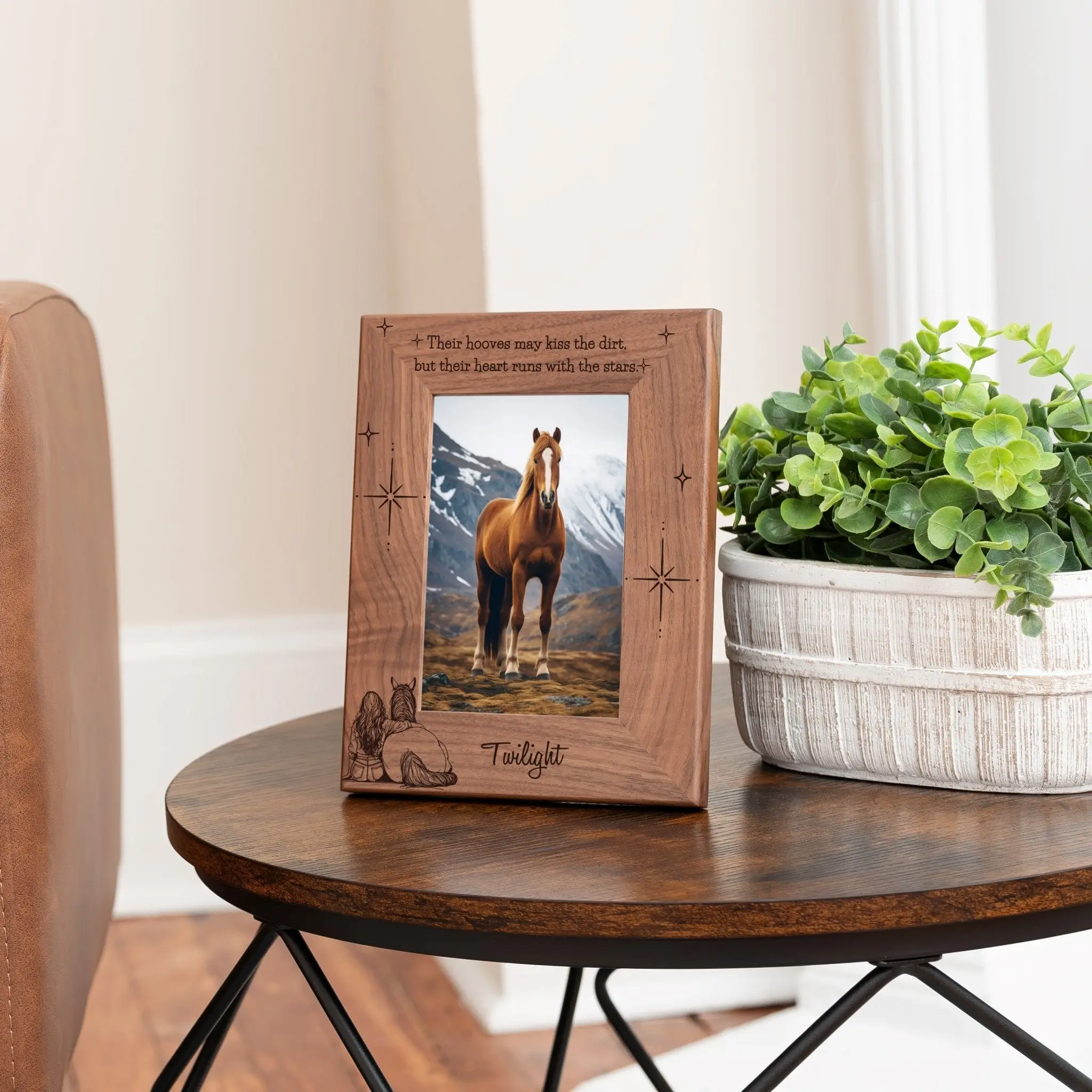 Personalized Horse Picture Frame, Genuine Walnut Horse Photo Frame 4x6, Horse Picture Wall Decor, Horse Memorial Gift, Horse Loss Gifts