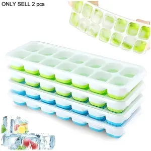 2 Pcs Ice Cube Tray with Lid, Food-Grade Silicone, Non-Toxic, Durable, Stackable, Suitable for Water, Cocktails, Whiskey, Blue & Ice Cube Mold