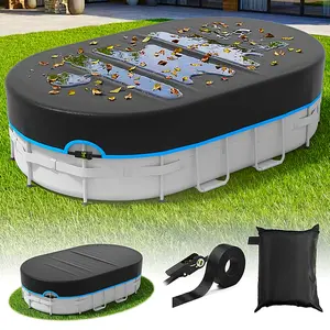 Oval Pool Cover, Solar Cover, Suitable for Oval Above-Ground Pools, Windproof, Waterproof, Dustproof, UV-Resistant, Equipped with Heavy-Duty Metal Latch, Made of Super-Tough Oxford Fabric, Also Can Be Used to Protect Other Outdoor Equipment.