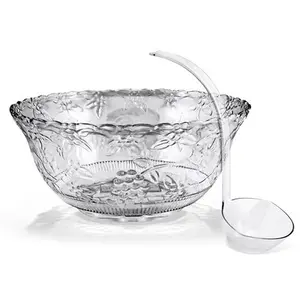 Stock Your Home Premium Plastic Punch Bowl with Ladle, Fancy Disposable Punch Bowls for Parties, Holidays, Schools, Halloween, and More, Quality Glass Like Appearance, Large Punch Bowl with Ladle Set
