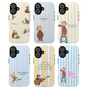 Christian Cute Monkey Phone Case – Bible Verse Phone Cover, Faith Aesthetic, Vintage Pastel Stripes, Inspirational Scripture Gift |     Cover for IPhone 17 16 15 14 13 12 Max Pro Samsung galaxy 22 23 24 25 26