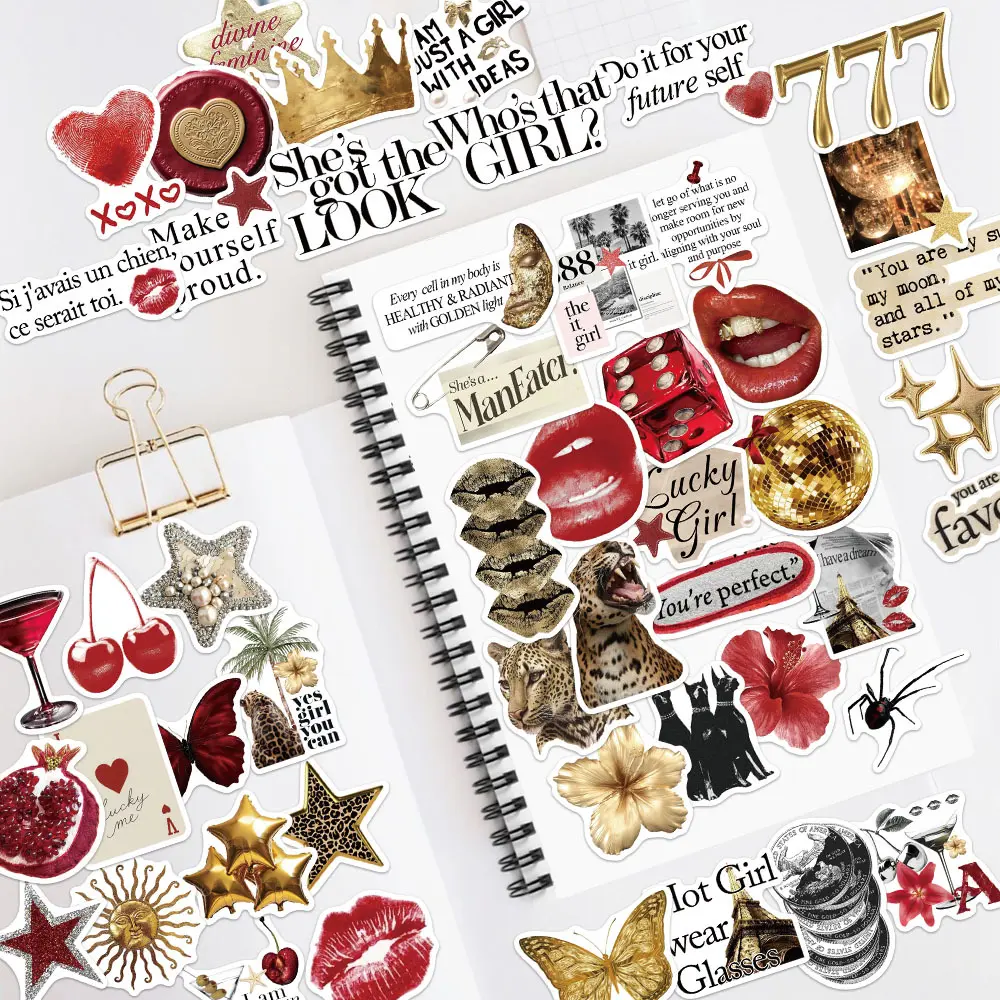 50 Unique Gold & Red Stickers, Includes Sticker, Suitable for Scrapbooks, Diaries, Laptops, Water Bottles, Cars, and Other Faith-based Designs—gifts with Positive Messages, Car Decals, Multipurpose Car Decal