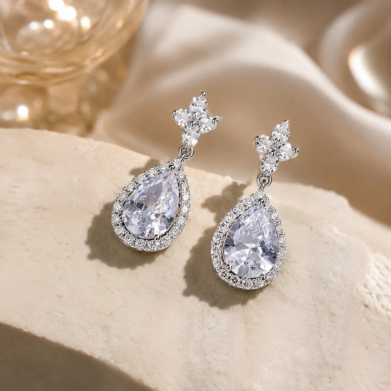 Cubic Zirconia Crystal Teardrop Dangle Bridal and Wedding Earrings, CZ Jewelry for Brides, Bridesmaids, Homecoming, Prom and Dressy Everyday Wear