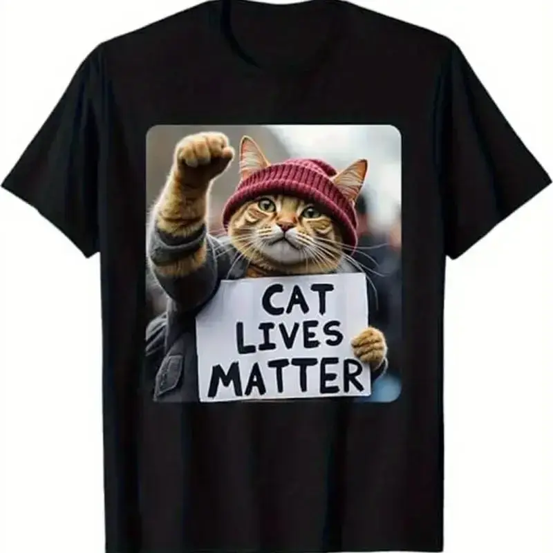 Summer t Shirts Funny Cat Graphic Cotton T-Shirt for Men - Breathable, Stretchy Crew Neck Tee with Geometric Design, Perfect for All Seasons Casual Tshirt Operator