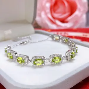 Loveden Oval Natural Peridot Bracelet For Women Adjustable S925 Silver Fashion Jewelry Gift Girlfriend Charm Bracelet Valentines Day Present