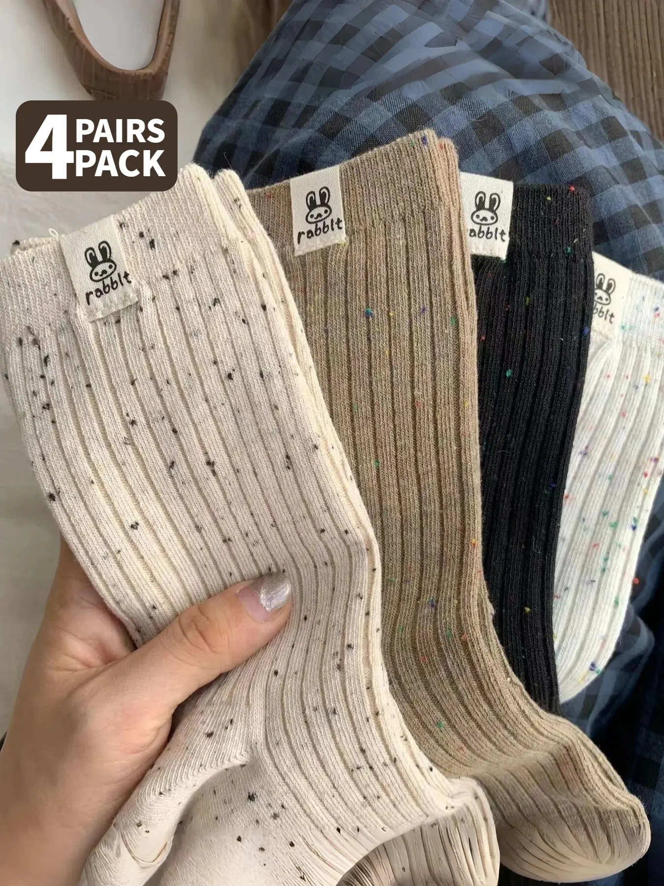 Women's Solid Color Fitted Mid-Calf Socks, Casual Breathable Fashion Socks, Rabbit Pattern Design, Easter Gift, Fall Winter Socks, All Seasons Wear