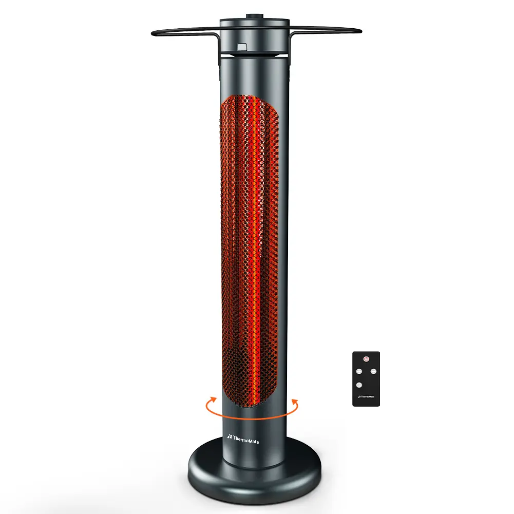 ThermoMate Electric Patio Heater, 1500W IP65 Outdoor/Indoor Infrared Heater with Remote, 8 Heating Levels 8-Hour Timer & Oscillation, Tip-over Protection for Garage Backyard Restaurant