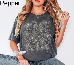 Comfort Colors Vintage Pressed Flowers Shirt, Boho Cottagecore T-Shirt, Botanical Floral Tee, Wildflowers Shirt Gift for Gardener Floral Shirt
