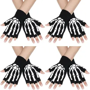 Skeleton Fingerless Gloves for Men Women Halloween Costume Skull Goth Bone Hand Glove Unisex Skeleton Gloves