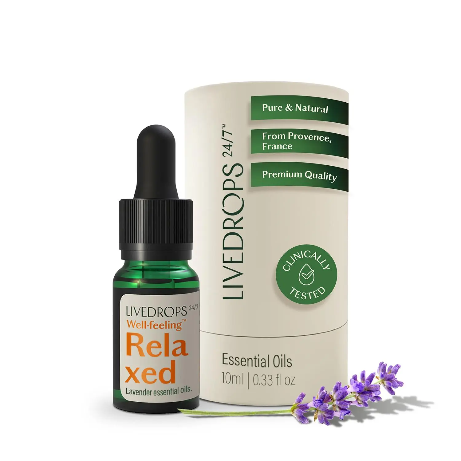 LIVEDROPS 24/7 Relaxed Lavender Essential Oil - Crafted in France - Pure & Natural Aromatherapy for Calm - Diffuser Compatible or Dilute in Carrier Oil for The Skin