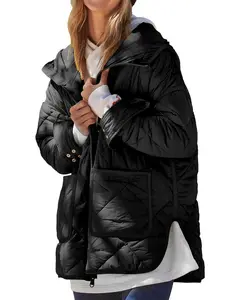 TANKANEO Womens Quilted Puffer Jacket Hooded Long Sleeve Zip Up Winter Coat Lightweight Warm Jackets with Pockets
