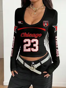 Women's Sexy Long Sleeve Casual Fashion Top, Piece, Feminine, Graphic, Vintage Street Style, Fitted H-Type, All Seasons, Trendy, Chic and Confident, Womenswear, Aesthetics