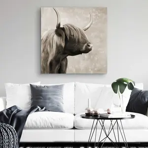 212 MAIN 32x32 in. Sepia Highland Cattle Cow Print, Artistic Farmhouse Wall Art, Home Decor for Living Room Spaces