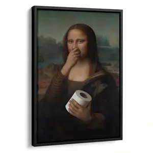 Piece Mimics Mona Lisa Bathroom Wall Art Decoration Covering Her Nose Vintage Stink Poster Printed Toilet Humorous Funny Da Vinci Inspired Fun Canvas Painting Wall Decoration Family Bedroom Kitchen
