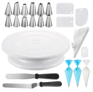 71pcs Cake Decorating Kit, Baking Supplies Tools - Includes Cake Stand Turntable, 12 Icing Piping Tips Set, 2 Frosting Spatulas, 3 Scrapers, 50+2 Piping Bags, Coupler