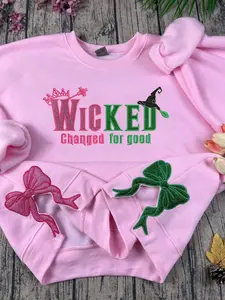 Wicked Glitter Embroidered Sweatshirt, Christmas Gifts for HerElphaba Glinda Defy Gravity, Wizard of Oz Movie Fan Shirt, Wicked Changed For Good,