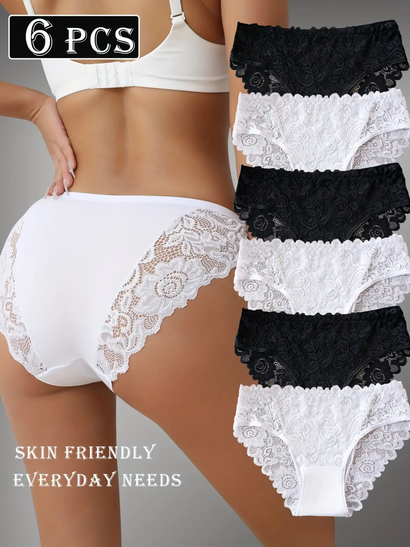 Lace Panties Women 6 Pack Soft Breathable Skin Friendly Comfortable Underwear for Daily Use Multipack Soft Comfy Brief Intimates Briefs