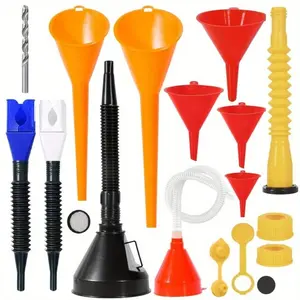 10Pcs Funnels for Automotive Use & 7pcs Gas Can Spout Replacement, Wide Mouth Fuel Funnels, Plastic Long Neck Oil Funnel, Flexible Right Angle Funnels, with Detachable Spout and Filter for Water/Gasoline/Coolant/Engine Oil