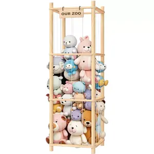 Plush Animal Storage Organizer with Cute Wooden Zoo Toy Rack, Perfect Storage Shelf for Toddler Rooms, Playrooms and Bedrooms